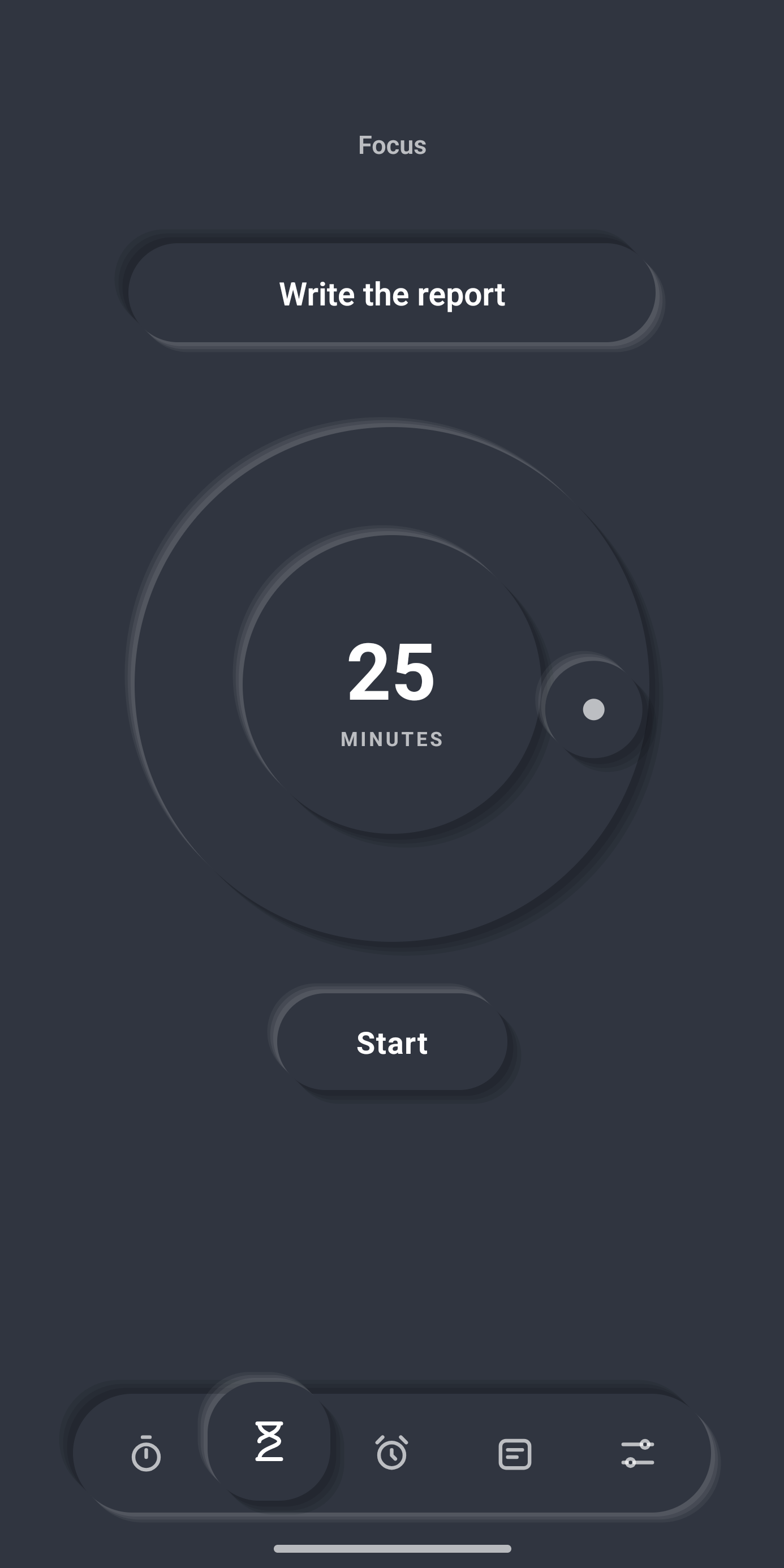 Focus screen with a 25 minute dial